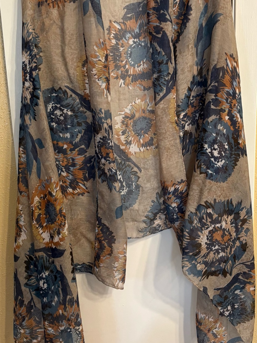 Joy Susan Floral Lightweight Scarf in Beige, Blue, and Brown